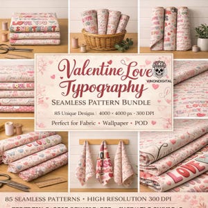 Patrones tipográficos sin costuras para San Valentín / 85 diseños de tela con frases románticas (JPG) / 4000x4000
