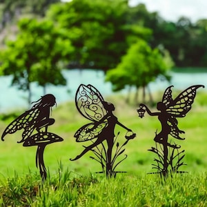 Metal Fairy Garden Silhouettes – Whimsical Outdoor Yard Stakes for Patio, Lawn & Garden Fairy Decor Gifts