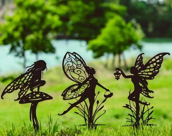 Metal Fairy Garden Silhouettes – Whimsical Outdoor Yard Stakes for Patio, Lawn & Garden Fairy Decor Gifts