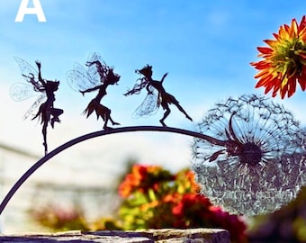 Metal Dancing Fairy Garden Silhouettes - Outdoor Fairy Yard Decor for Lawn, Patio & Whimsical Garden Art for Fairy Lovers
