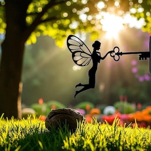 Metal Fairy Tree Stake - Whimsical Garden Decor, Fairy Silhouette Yard Art, Outdoor Metal Ornament, Enchanted Fairy Garden Gift