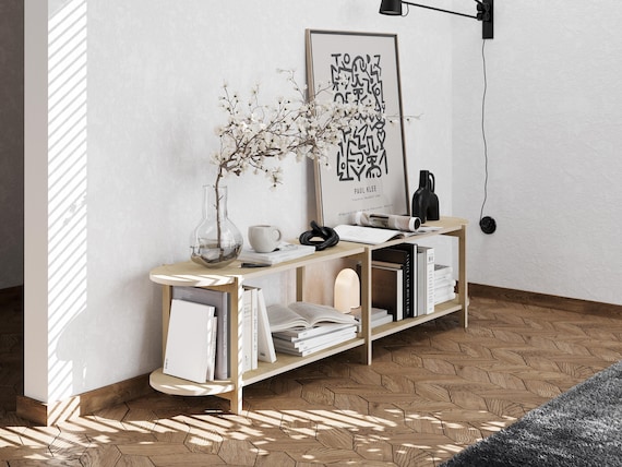Minimalist Shelving Unit - Low Bookshelf, Storage Unit, Birch Plywood Shelf, Minimal Tv Stand, Vinyl Storage Unit, Plant Stand