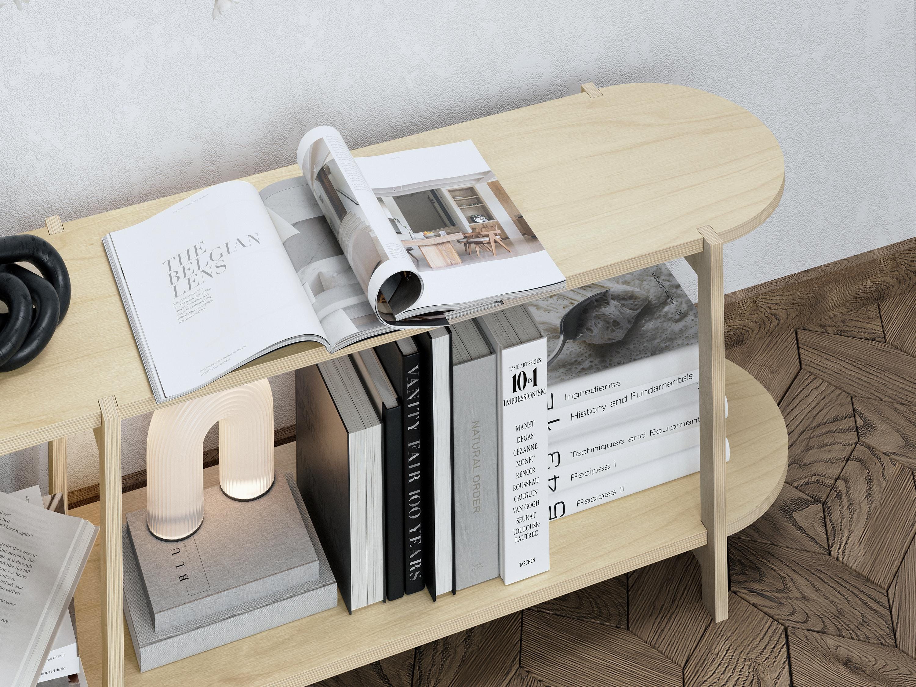 Curated visual reference: Gallery Detail: Minimalist Shelving Unit Low Bookshelf Storage Unit Birch Plywood