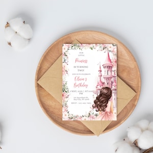 Princess Birthday Invitation, Princess Birthday party evite, Editable pink Princess party invitation template, Castle Invitation