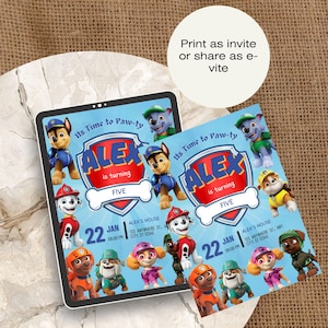 Modello di invito di compleanno Paw-ty modificabile / Paw Patrol Pup Crew per bambini e bambine / Invito alla festa stampabile per bambini / Download immediato
