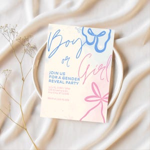 Gender Reveal Invitation Template, Blue and Pink Boy or Girl, Editable Instant Download Modern Party Invite, Minimalist Invite, He or She