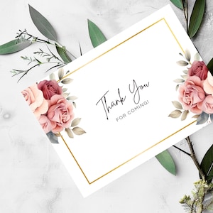 Elegante Blumen Dankeskarten, Hochzeit Dankeskarten, Geburtstagseinladungen, Grußkarten, Rustikales Dekor