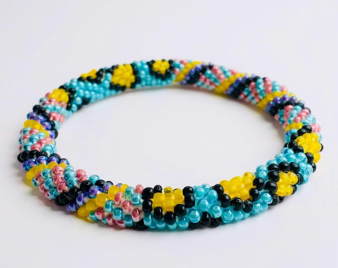 Handmade Seed Bead Nepal Bracelet: PIXIE SWIRL Colorful Glass