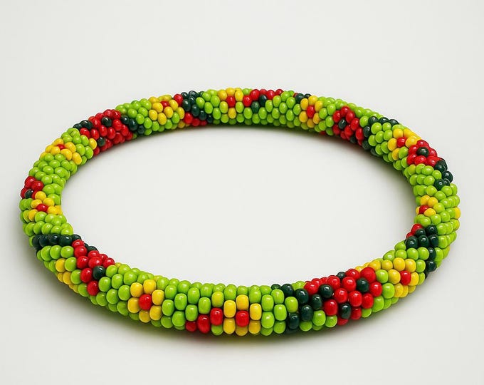 Ladybug Garden Seed Bead Bracelet: Handmade Nepal Glass Bracelet