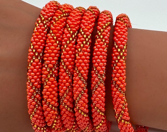 Seed Bead Bracelet |  Handmade Nepal Crochet | Glass Beaded Jewelry - SPICED EMBER