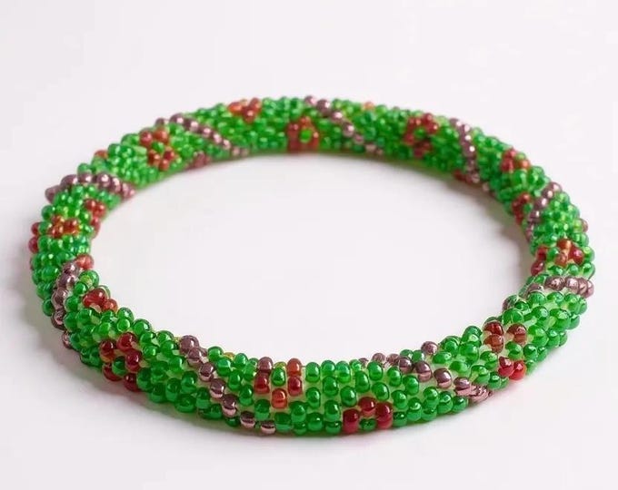 Handmade Glass Seed Bead Nepal Bracelet: "Enchanted Bloom"