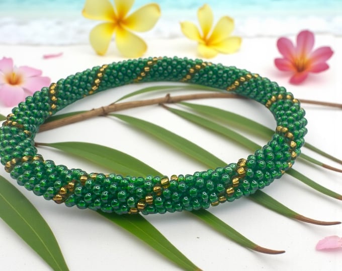 Seed Bead Bracelet |  Handmade Nepal Crochet | Glass Beaded Jewelry - EMERALD JEWEL