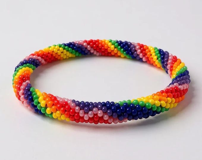 Rainbow Seed Bead Nepal Bracelet: Handmade Glass Artisan Jewelry