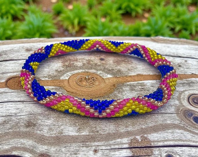 Seed Bead Bracelet |  Handmade Nepal Crochet | Glass Beaded Jewelry - ELECTRIC FIESTA