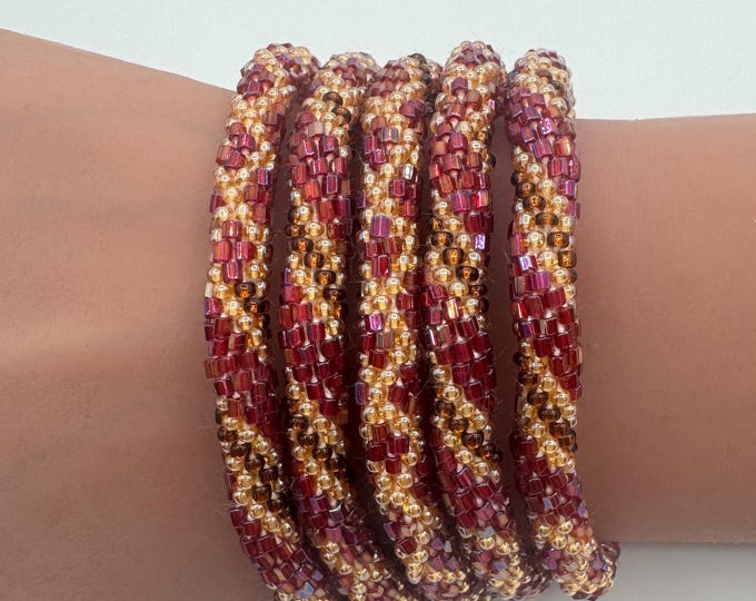 Seed Bead Bracelet |  Handmade Nepal Crochet | Glass Beaded Jewelry - CRIMSON EMBER