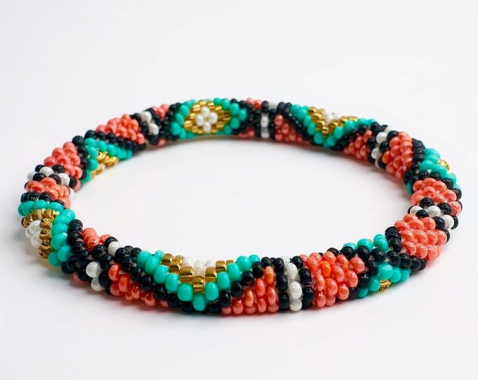 Handmade Seed Bead Nepal Bracelet: Aztec Style Glass Beads