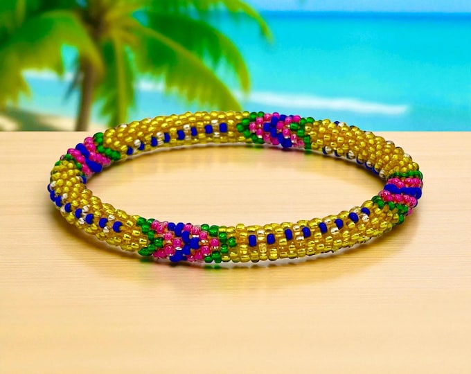 Seed Bead Bracelet |  Handmade Nepal Crochet | Glass Beaded Jewelry - CITRUS FESTIVAL