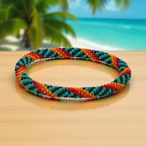 Seed Bead Bracelet |  Handmade Nepal Crochet | Glass Beaded Jewelry - SUNFLARE TWIST