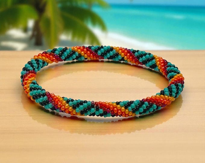 Seed Bead Bracelet |  Handmade Nepal Crochet | Glass Beaded Jewelry - SUNFLARE TWIST