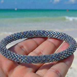 Seed Bead Bracelet |  Handmade Nepal Crochet | Glass Beaded Jewelry-OCEAN DENIM