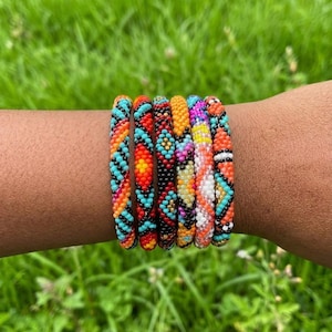 Seed Bead Bracelet |  Handmade Nepal Crochet | Glass Beaded Jewelry -BOHO BAZAAR STACK