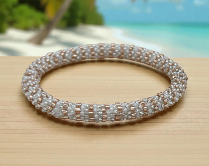 Seed Bead Bracelet |  Handmade Nepal Crochet | Glass Beaded Jewelry - CHAMPAGNE GLOW