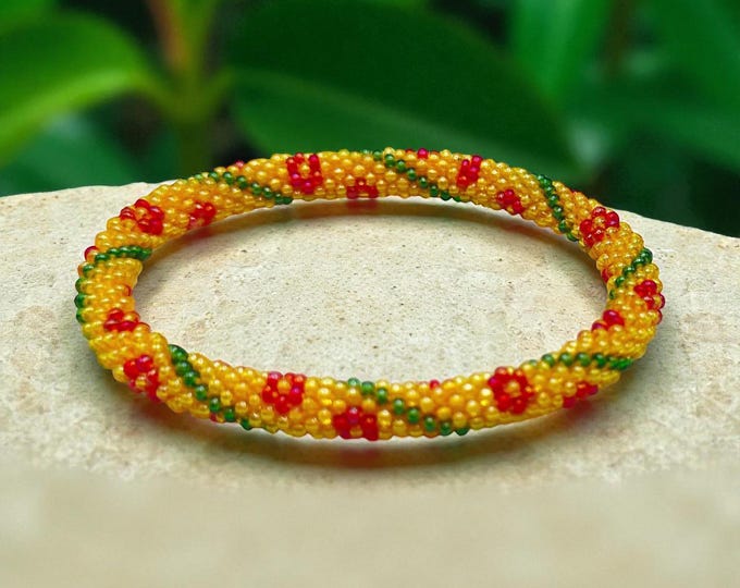 Seed Bead Bracelet |  Handmade Nepal Crochet | Glass Beaded Jewelry - SUNSHINE GARDEN