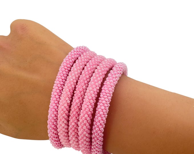 PINK PEARL | Handmade Glass Seed Bead Nepal Bracelet| 1 Bracelet | Colorfulque Creations | Nepal Seed Bead Bracelets