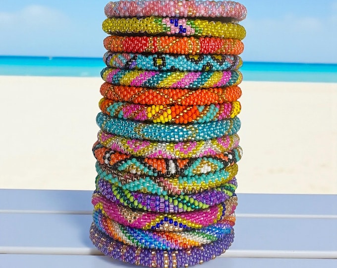 Nepal Seed Bead Bracelet Stack: Colorful Boho Chic - Set of 6