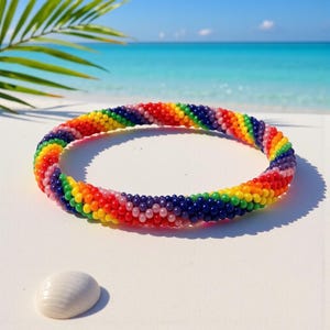 Pulsera de cuentas de semillas / Crochet nepalí hecho a mano / Joyería con cuentas de vidrio – VIBRAS ARCOÍRIS