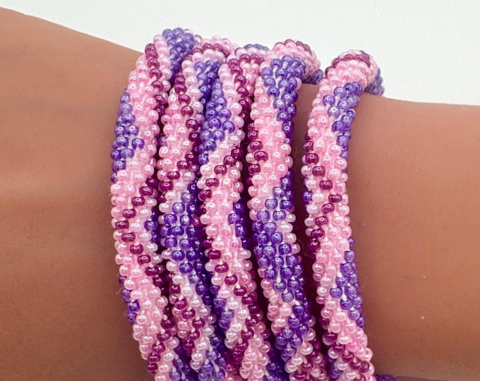 Seed Bead Bracelet |  Handmade Nepal Crochet | Glass Beaded Jewelry - BERRY SWIRL