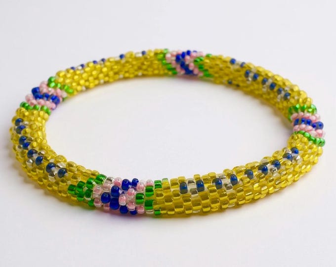 Handmade Glass Seed Bead Nepal Bracelet: Citrus Festival