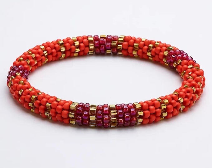 Handmade Seed Bead Nepal Bracelet - Sunset Spark