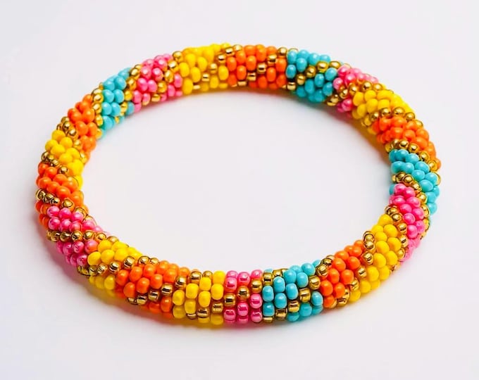 Carnival Glass Seed Bead Nepal Bracelet - Handmade