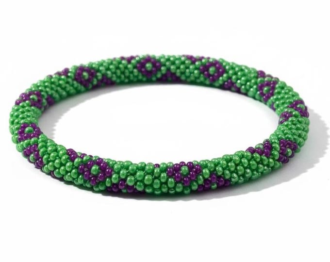 Seed Bead Bracelet |  Handmade Nepal Crochet | Glass Beaded Jewelry - EMERALD GROVE