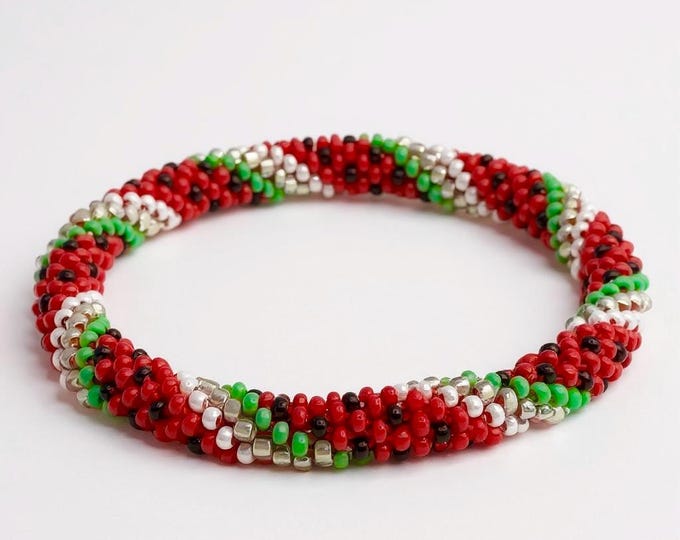 Glass Seed Bead Nepal Bracelet: "WHAT A MELON!" Handmade Bangle