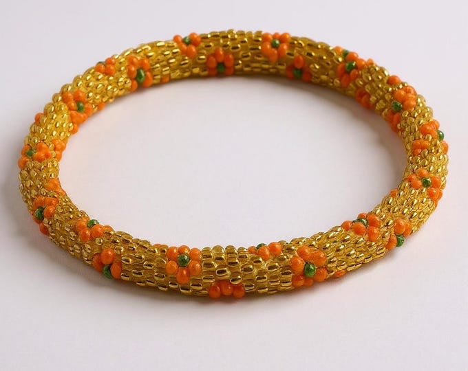 Golden Blooms Beaded Bracelet: Handmade Nepal Artisan Jewelry