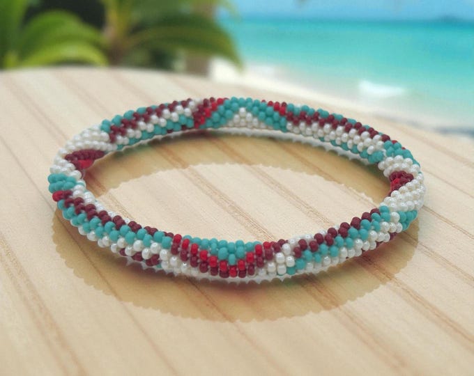 Seed Bead Bracelet |  Handmade Nepal Crochet | Glass Beaded Jewelry - CRIMSON TIDE