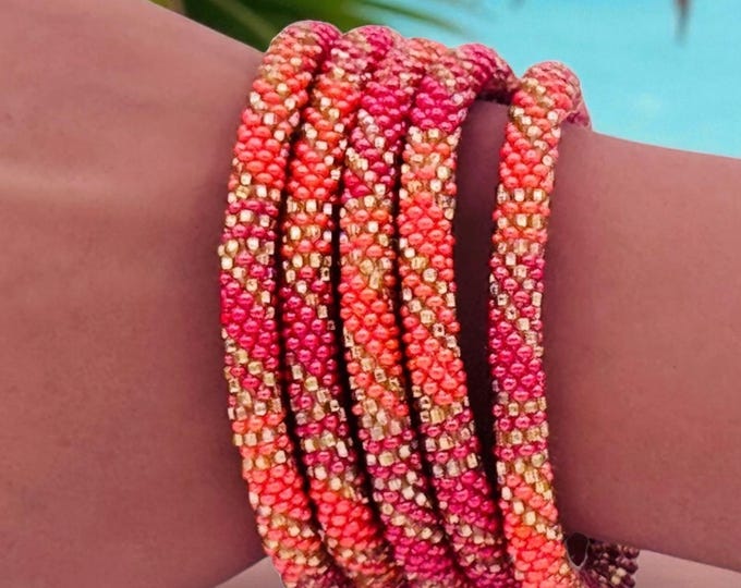 Seed Bead Bracelet |  Handmade Nepal Crochet | Glass Beaded Jewelry – DESERT FLAME