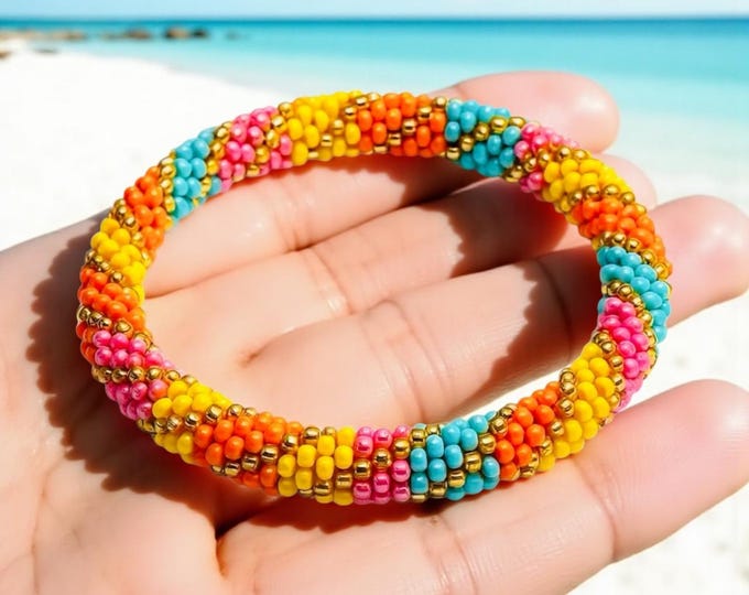 Seed Bead Bracelet |  Handmade Nepal Crochet | Glass Beaded Jewelry - CARNIVAL TWIST