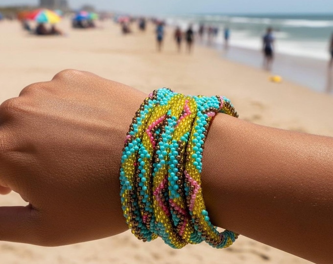 Seed Bead Bracelet |  Handmade Nepal Crochet | Glass Beaded Jewelry - TROPICAL SUNRISE