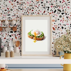 Avocado Toast Wall Art | Poached Egg Breakfast Print | Minimalist Food Poster | Kitchen Decor | Brunch Art Print