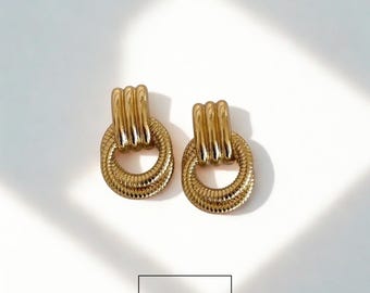 Orlaè Loop Earrings – Textured Gold Minimal Vintage Stud Hoops, Mother’s Day Gift