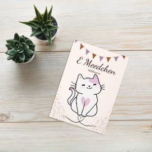 Cartão de felicitações pelo nascimento de uma menina, em luxemburguês