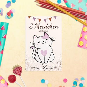 Cartão postal padrão para menina aniversariante. Luxemburguês, gato