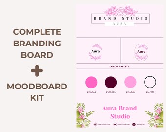 Kompletny zestaw do brandingu i szablony moodboardów | Tablica marki Canva, tablica logo, paleta kolorów, przewodnik po czcionkach, projektowanie identyfikacji wizualnej firmy