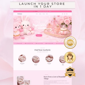 Pink Shopify Theme, Cute Feminine Shopify Template, Jewelry Boutique Beauty Store Theme, Kawaii Aesthetic Ecommerce Website Design