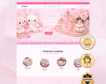Pink Shopify Theme, Cute Feminine Shopify Template, Jewelry Boutique Beauty Store Theme, Kawaii Aesthetic Ecommerce Website Design