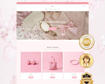 Tema femenino de Shopify para tiendas artesanales: plantilla de sitio web de boutique rosa, lanzamiento en 1 día, diseño de tienda de joyería y accesorios en tonos pastel
