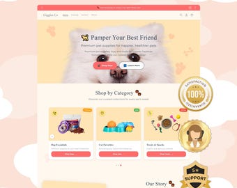 Pet Store Shopify Theme – Dog & Cat Shop Homepage, Pastel Boutique Template, Responsive Animals Supplies Shopify Design
